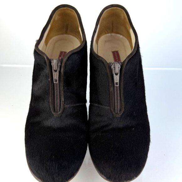 Philippe Model Black Pony Hair Leather Ankle Boots 3.5" Block Heel Made in Italy - Picture 2 of 9